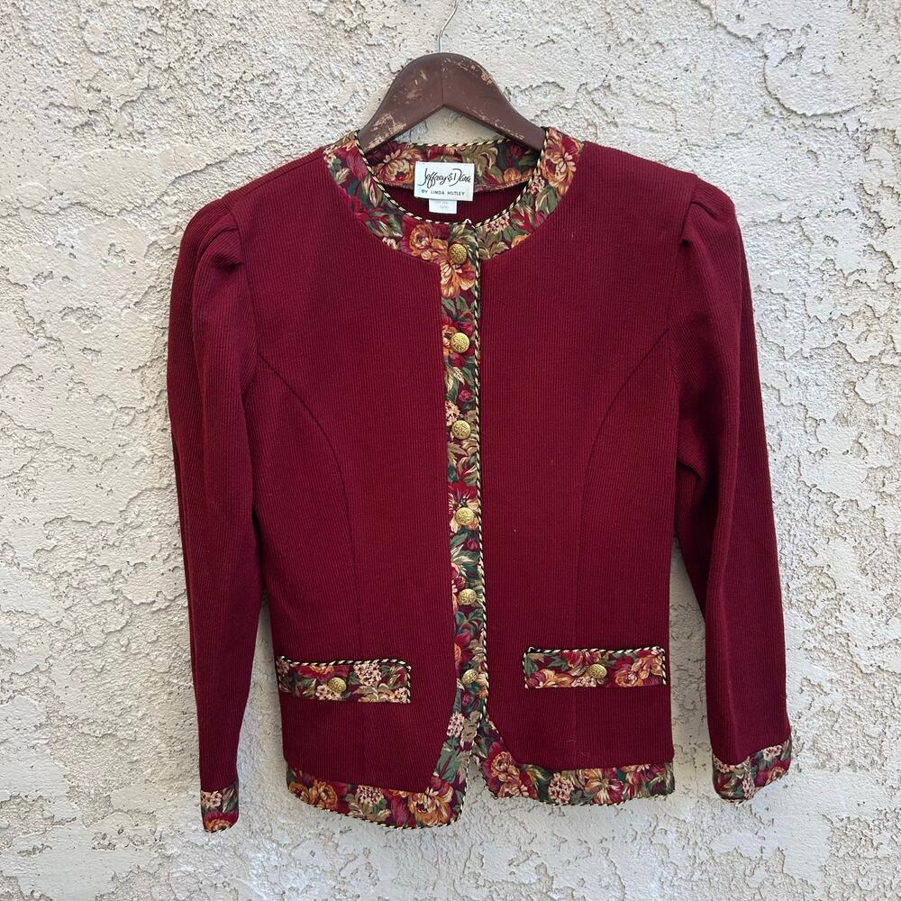 Vintage Jeffrey & Dara Floral Trim Knit Jacket Size Womens Medium
